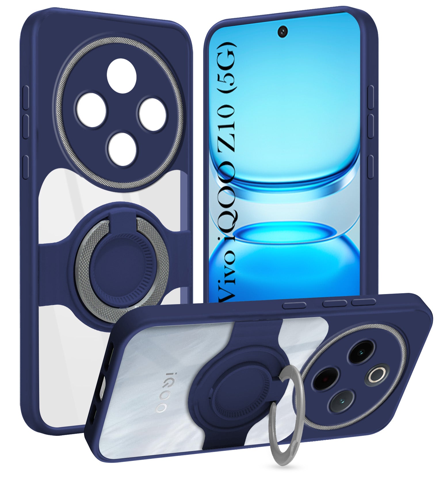 For Vivo iQOO Z10 Back Cover Case with stand (Built-in Ring Holder Kickstand | Lifetime Anti Yellow | Camera Protection)