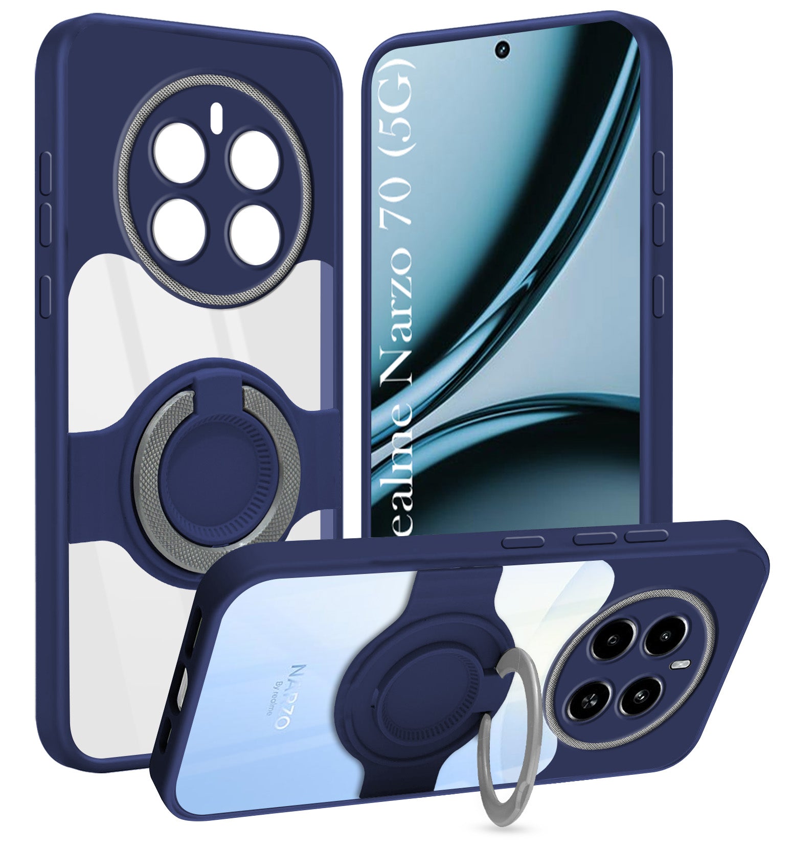 For Realme Narzo 70 5G Back Cover Case with stand (Built-in Ring Holder Kickstand | Lifetime Anti Yellow | Camera Protection)