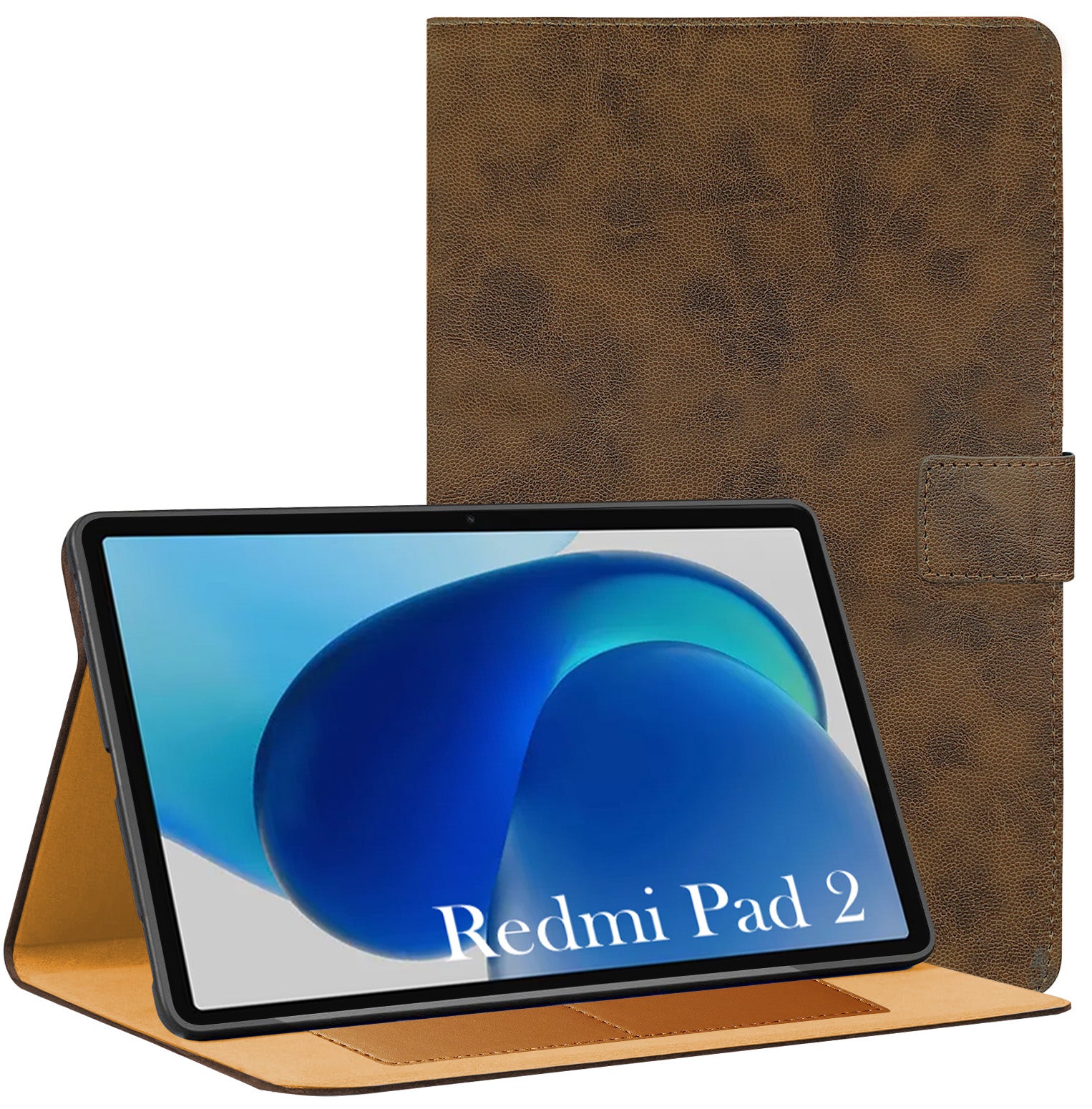 For Redmi Pad 2 11 Inch Flip Cover Folio Cover 25040RP0AG/RP0AI (PU Leather | Multi-Angle Smart Stand | Card Storage Slots | Silicone Back Pouch)
