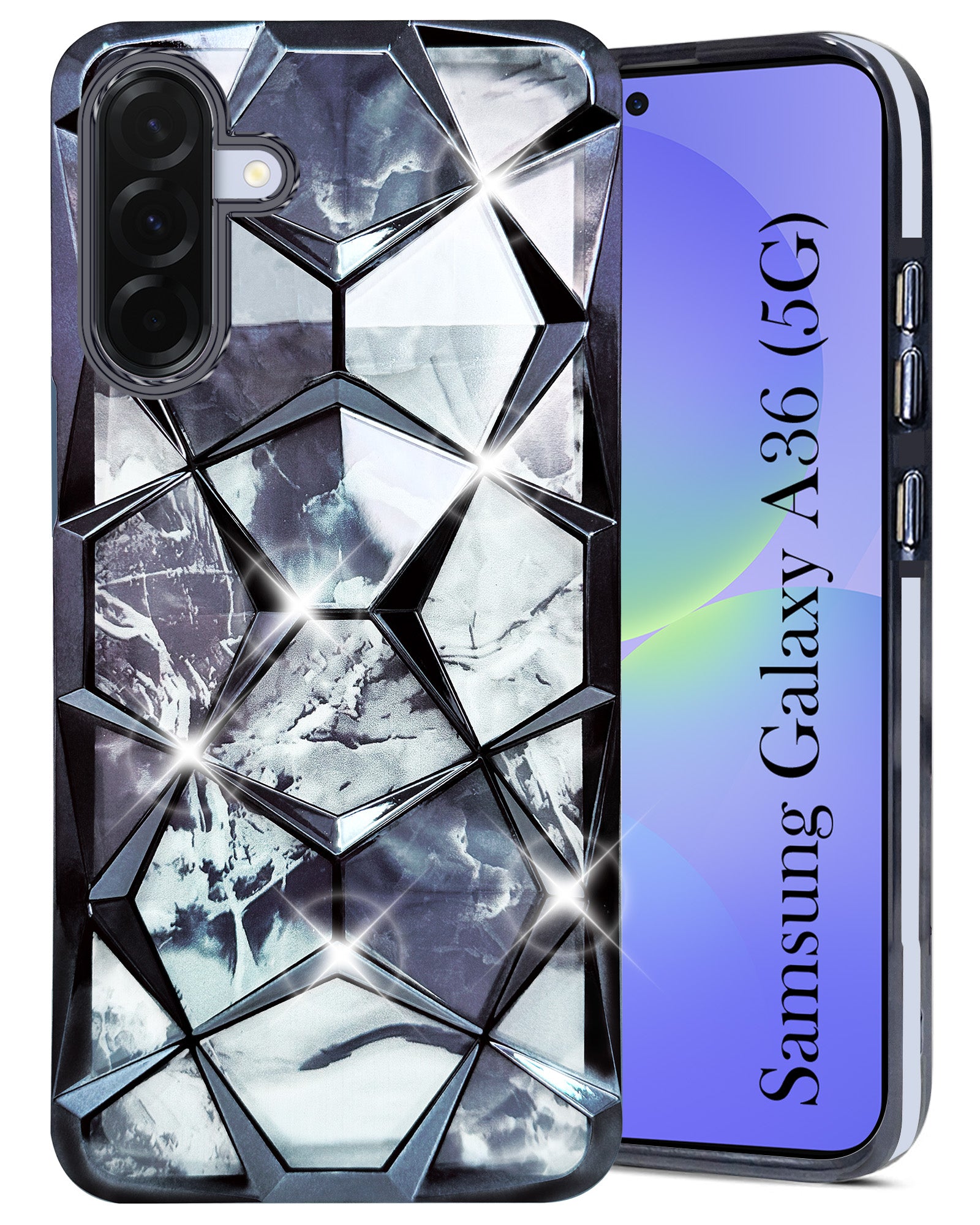 For Samsung Galaxy A36 5G Back Cover Case ( Dual Design Glitter Sparkle and Detachable Diamond Print Case | Soft and Flexible)