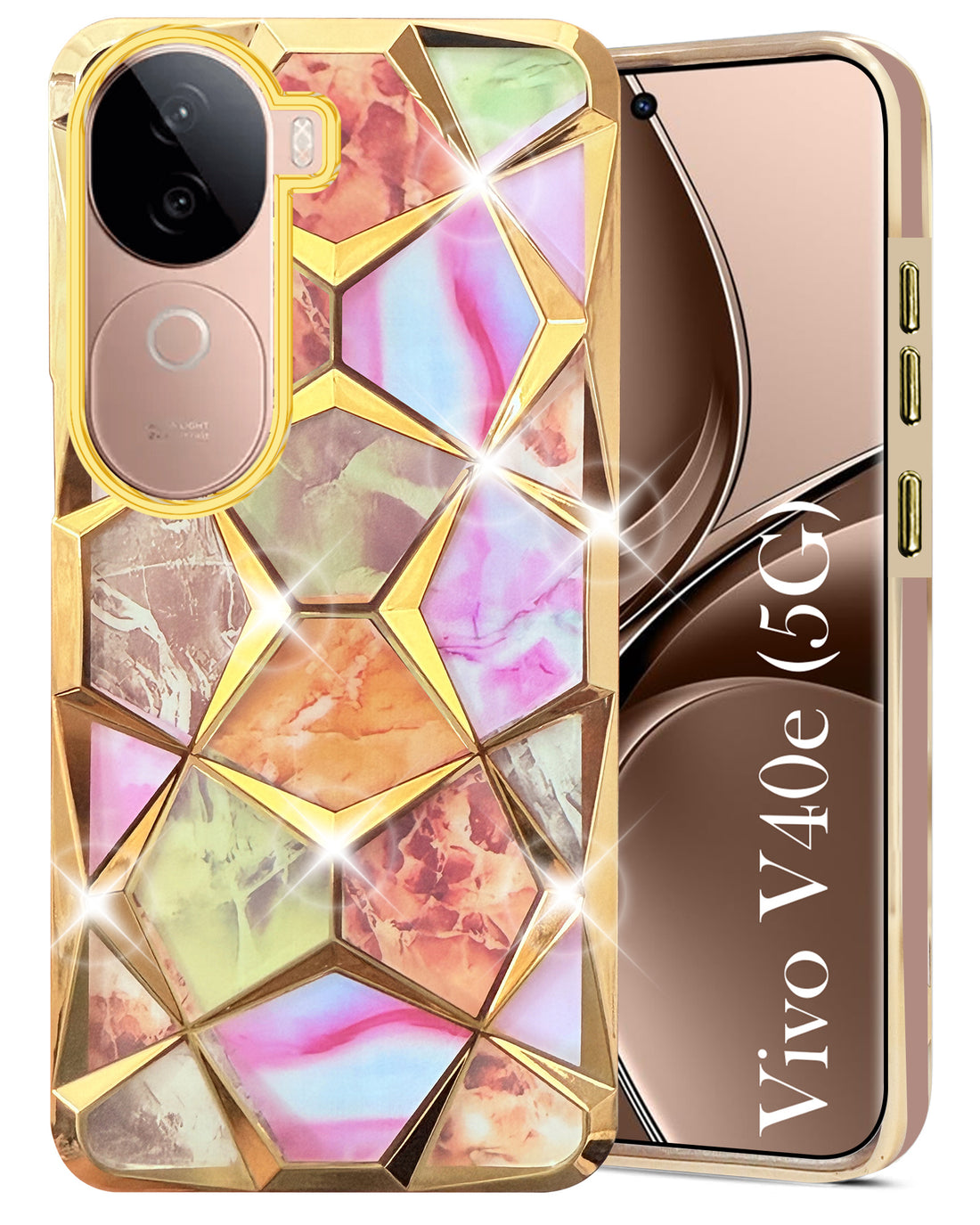 For Vivo V40e Back Cover Case (Dual Design Glitter Sparkle and Detachable Diamond Print Case | Soft and Flexible)