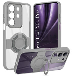 For Vivo T4x | Vivo Y31 Pro Back Cover Case with stand (Built-in Ring Holder Kickstand | Lifetime Anti Yellow | Camera Protection)