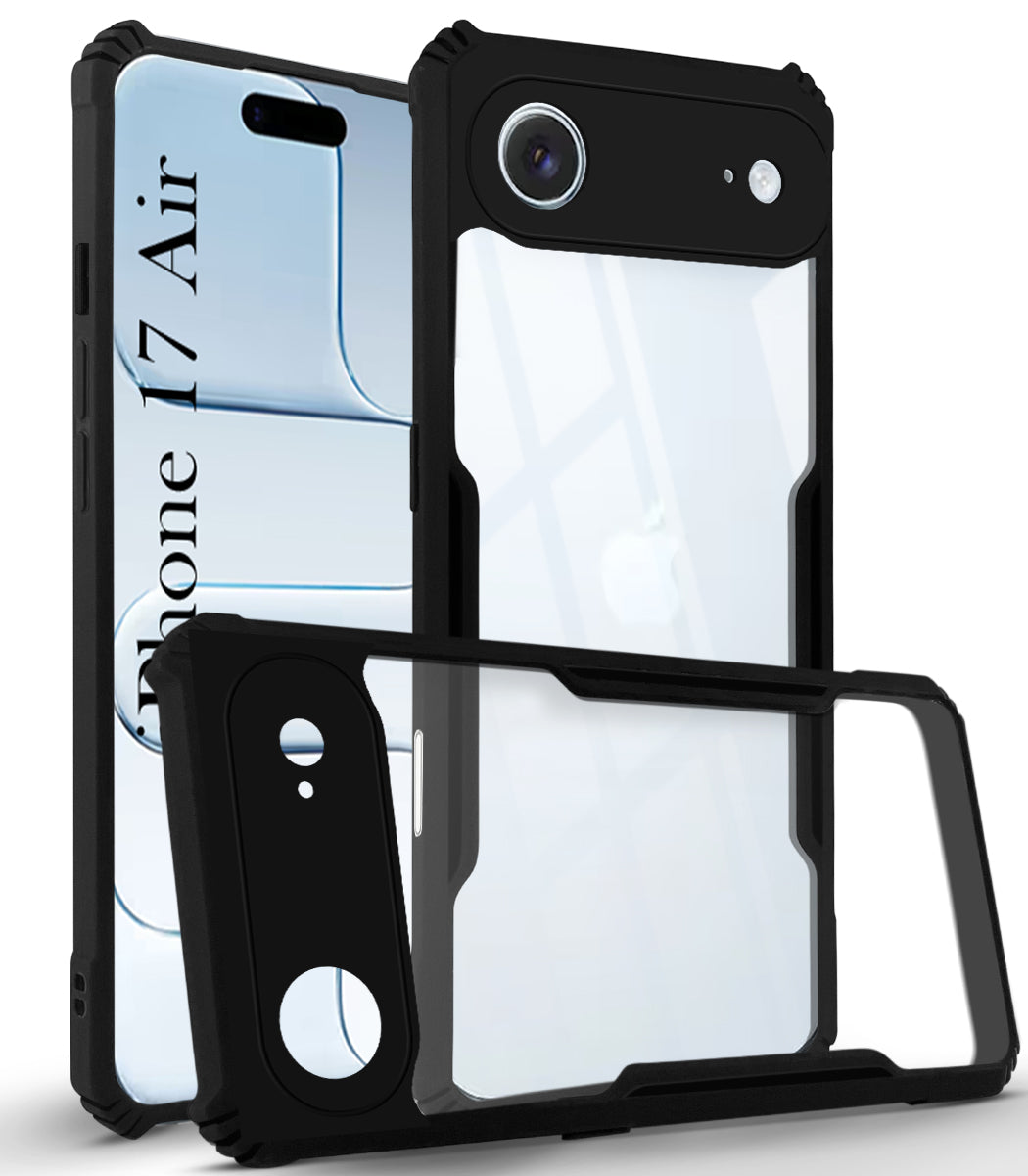 For Apple iPhone 17 Air Back Cover Case (Shockproof with Polycarbonate Clear Panel | Professional Black)