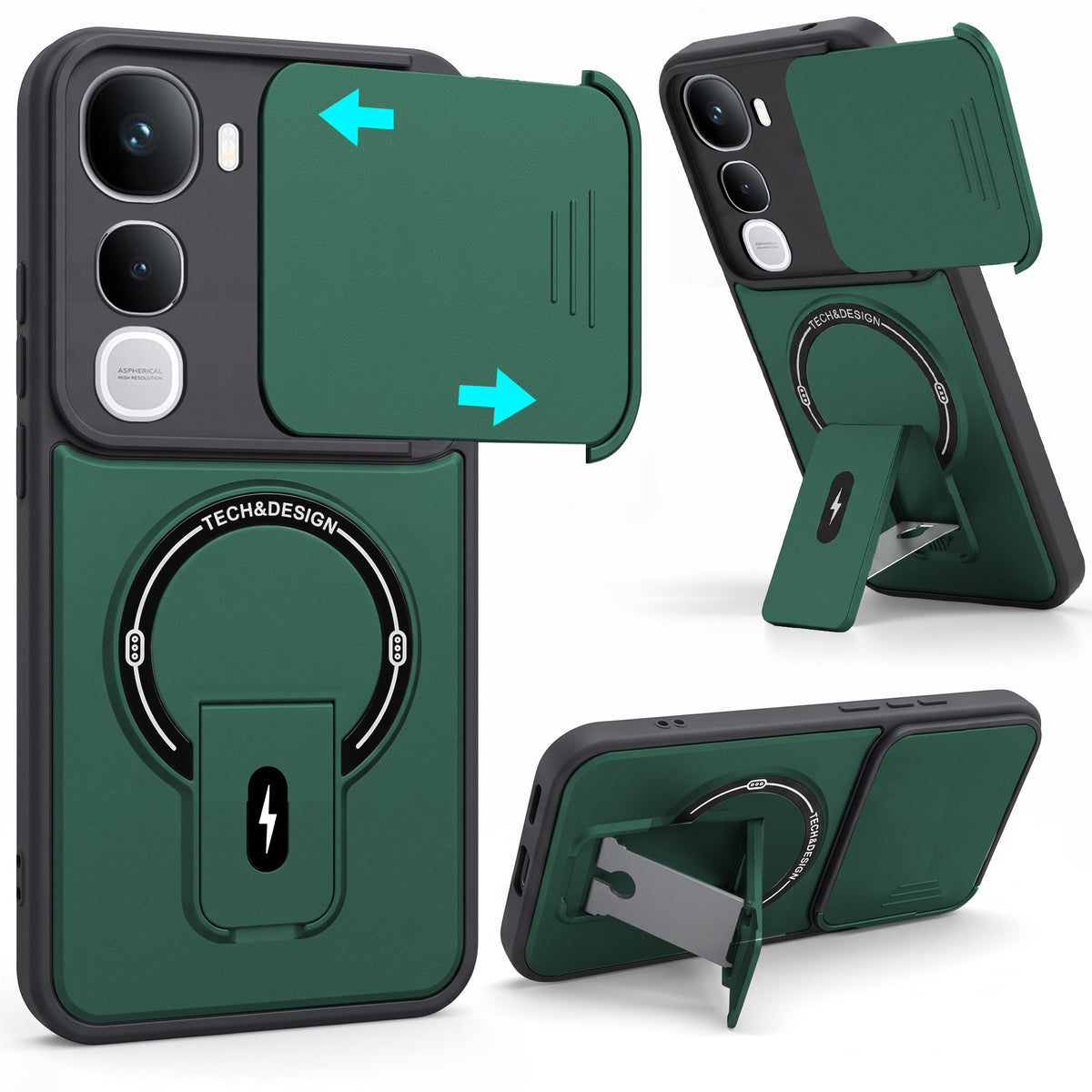 For Vivo Y400 Back Case Cover Metallic (Hybrid Armor Kickstand | Sliding Shutter Camera Protection | MagSafe Compatible)