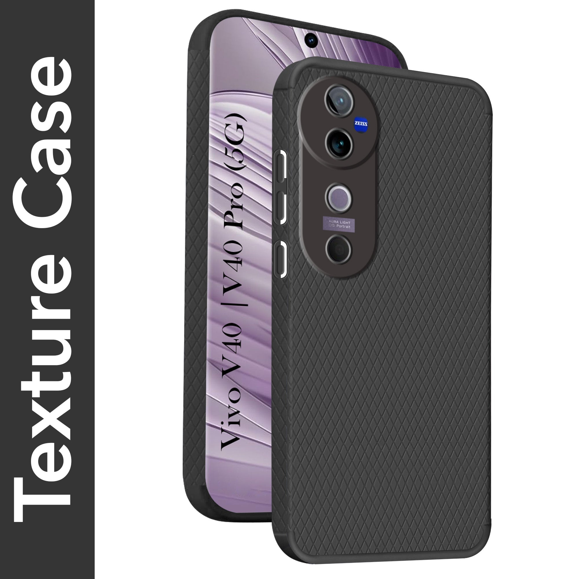 For Vivo V40 | Vivo V40 Pro 5G Back Cover Case ( Textured Design | Side Grip | Camera Protection)