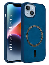 For Apple iPhone 14 Plus Back Cover Case Leather Finish (MagSafe Compatible Wireless Charging | Soft Touch | Camera Bump Protection)