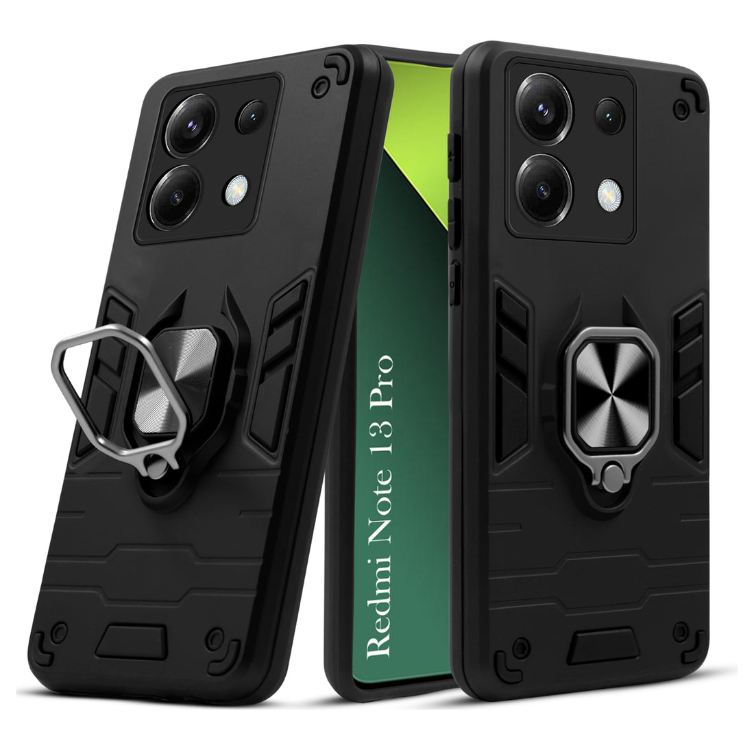 For Redmi Note 13 Pro Back Cover Case Hybrid Armor (Shockproof Dual Layer Polycarbonate |Ring Holder Kickstand)