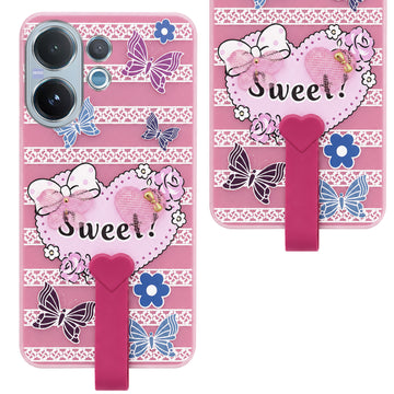 For Vivo V60 | Vivo T4 Pro Back Cover Case (3D Cute Heart Strap Holder | Camera Protection | Designer Girls Print)