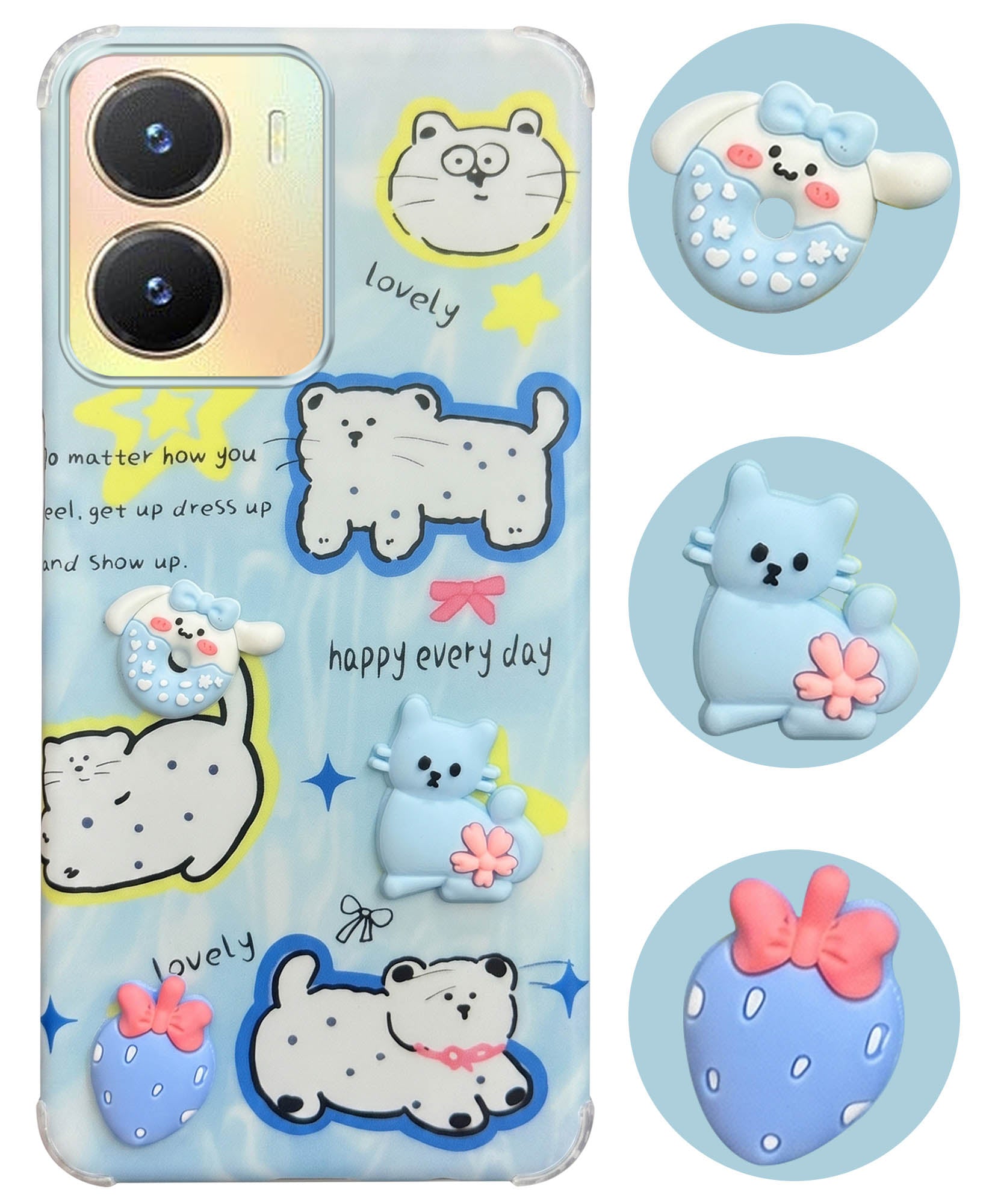 For Vivo T2x Back Cover Case (3D Cute Cartoons | Hard Back Side Soft | Matte Premium Finish | HD Printing)