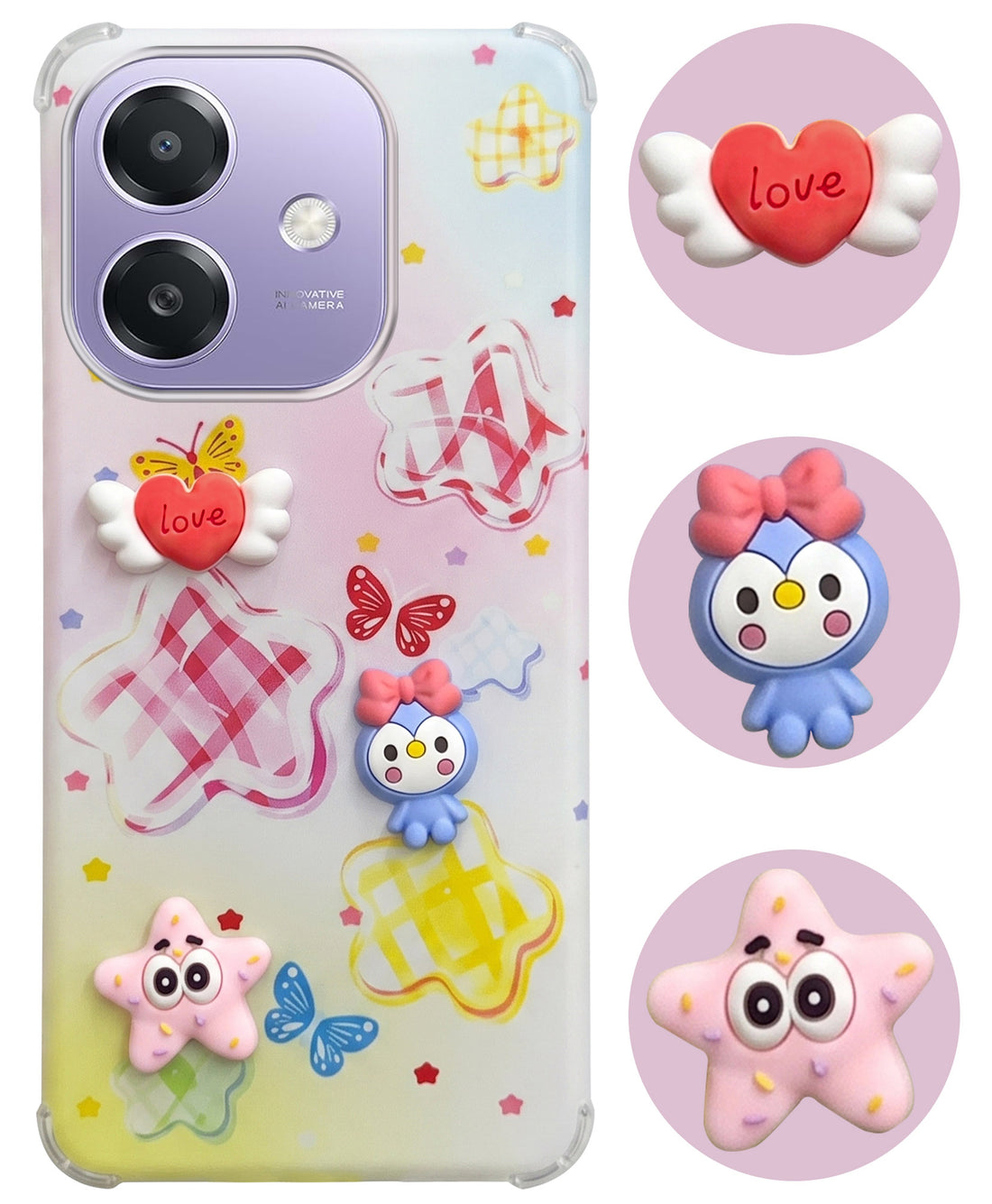 For Oppo A3X (4G/5G) | Oppo A3 5G Back Cover Case (3D Cute Cartoons | Hard Back Side Soft | Matte Premium Finish | HD Printing)