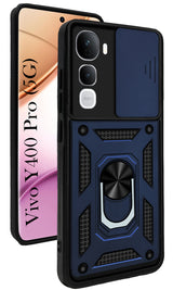 For Vivo Y400 Pro Back Cover Case Hybrid Armor (Sliding Shutter Camera Protection | Polycarbonate |Ring Holder Kickstand)
