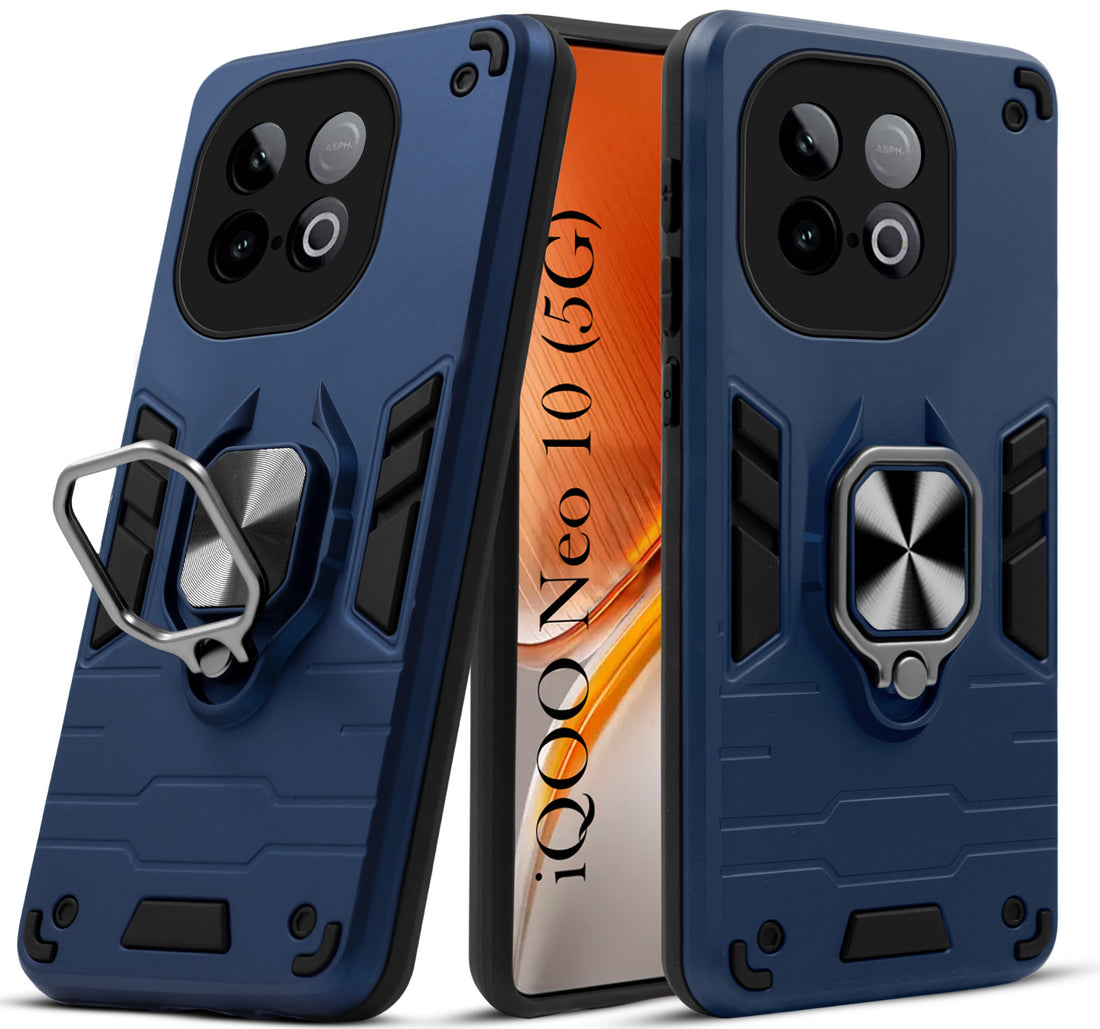 For Vivo iQOO Neo 10 Back Cover Case (Shockproof Dual Layer Polycarbonate |Ring Holder Kickstand)