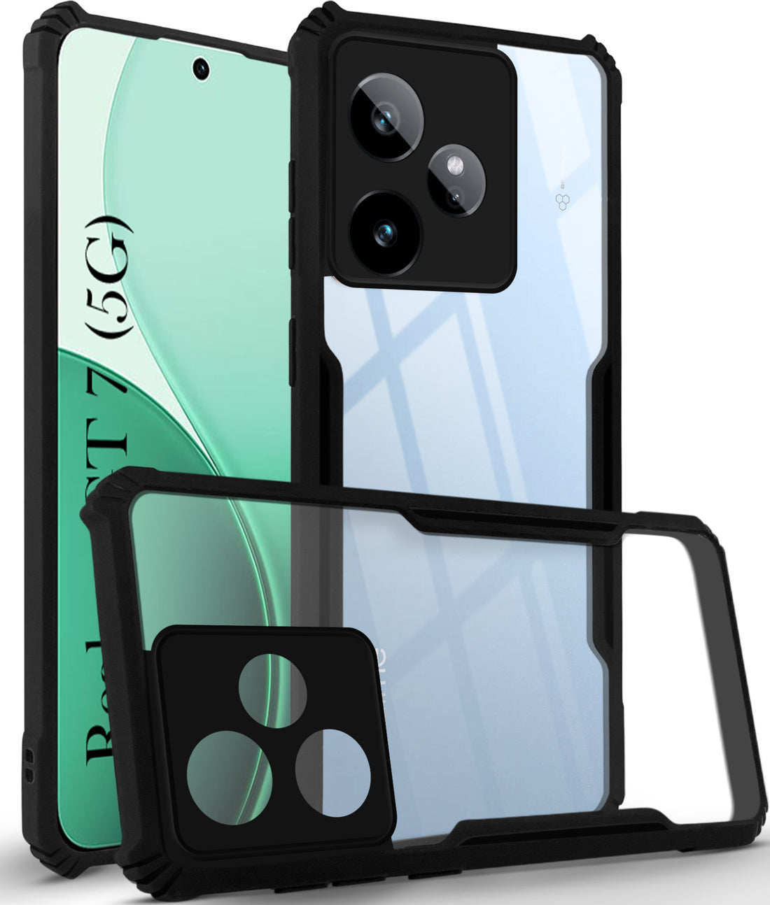 For Realme GT 7 Back Cover Case ( Shockproof with Polycarbonate Clear Panel | Professional Black)