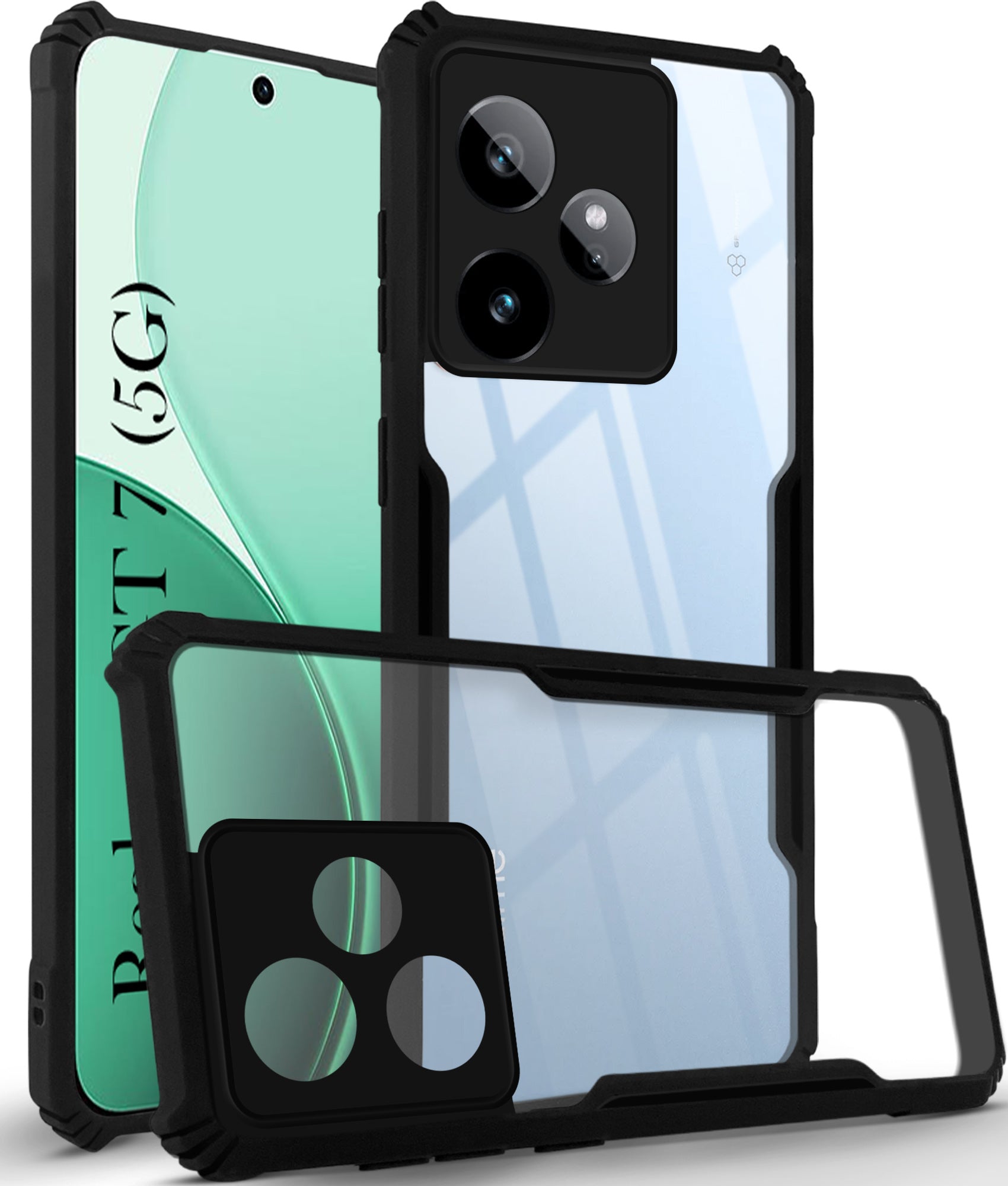 For Realme GT 7 Back Cover Case ( Shockproof with Polycarbonate Clear Panel | Professional Black)