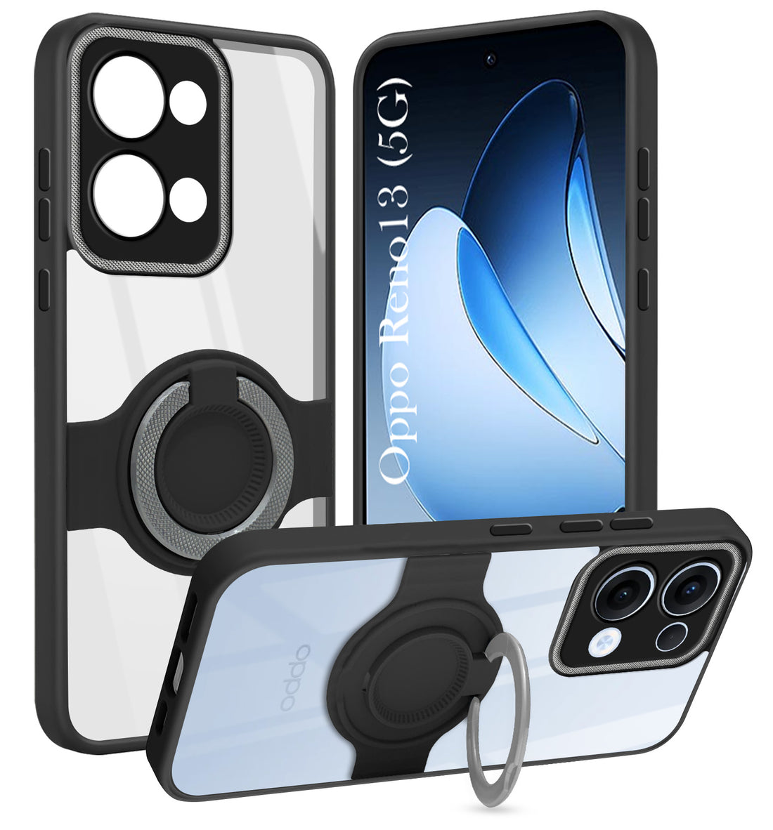 For Oppo Reno13 5G | Oppo Reno 13 5G Back Cover Case with stand (Built-in Ring Holder Kickstand | Lifetime Anti Yellow | Camera Protection)