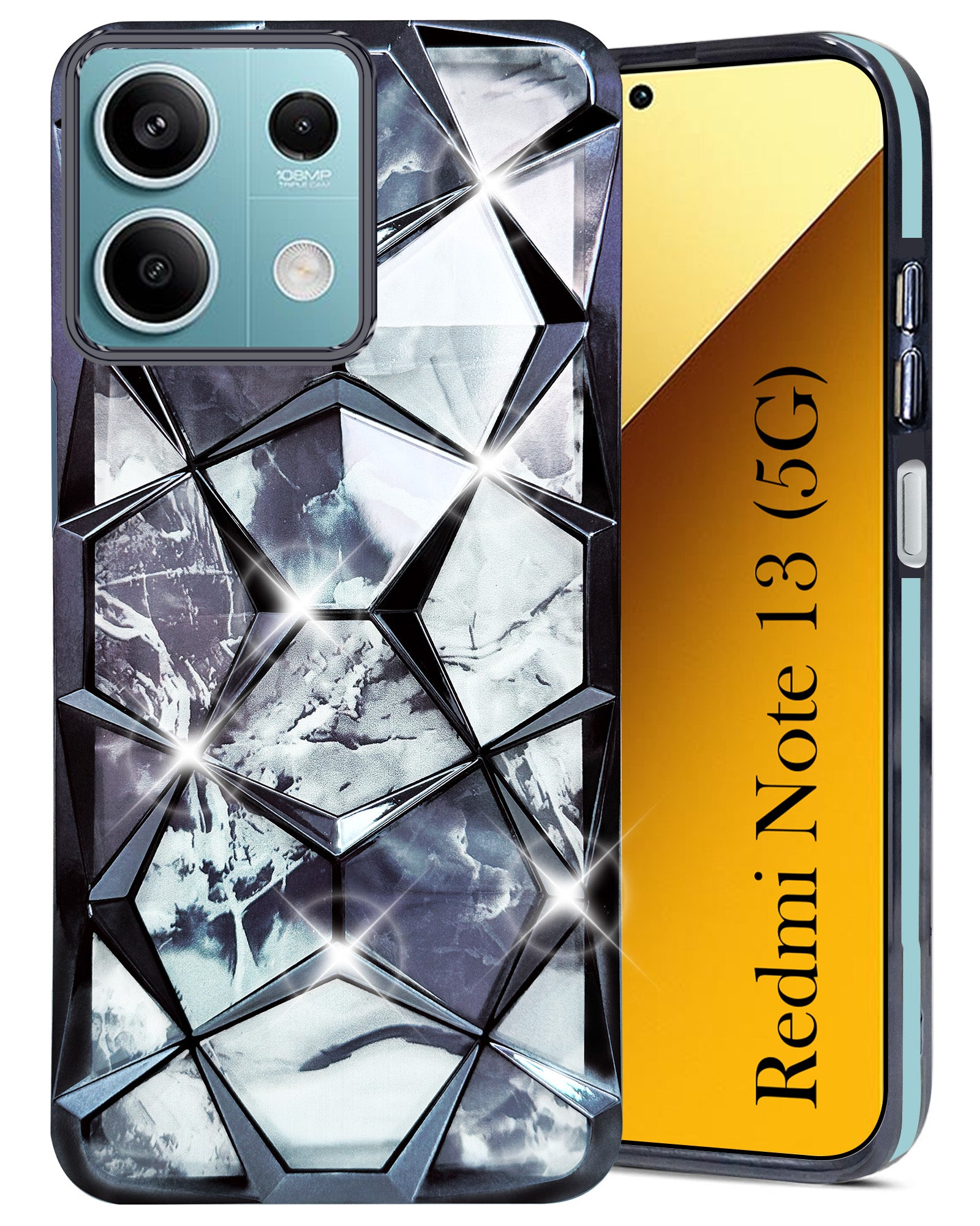 For Xiaomi Redmi Note 13 5G Back Cover Case (Dual Design Glitter Sparkle and Detachable Diamond Print Case | Soft and Flexible)