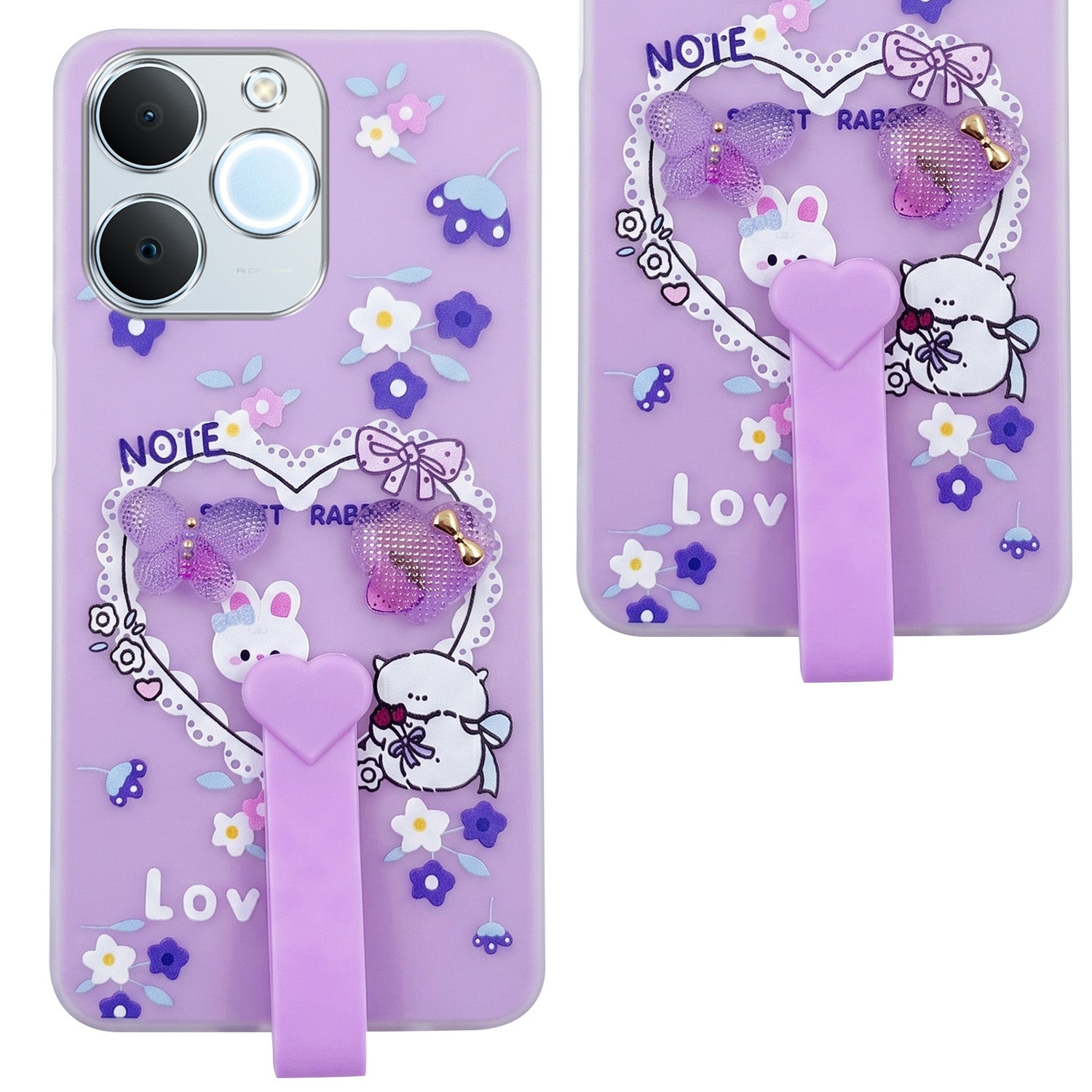 For Realme P4 Lite | Realme Narzo 80 Lite 4G Back Cover Case (3D Cute Heart Strap Holder | Camera Protection | Designer Girls Print)