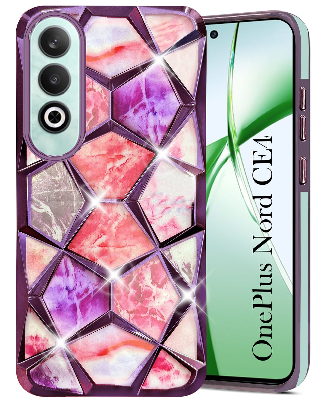 For Oneplus Nord CE 4 Back Cover Case (Dual Design Glitter Sparkle and Detachable Diamond Print Case | Soft and Flexible)