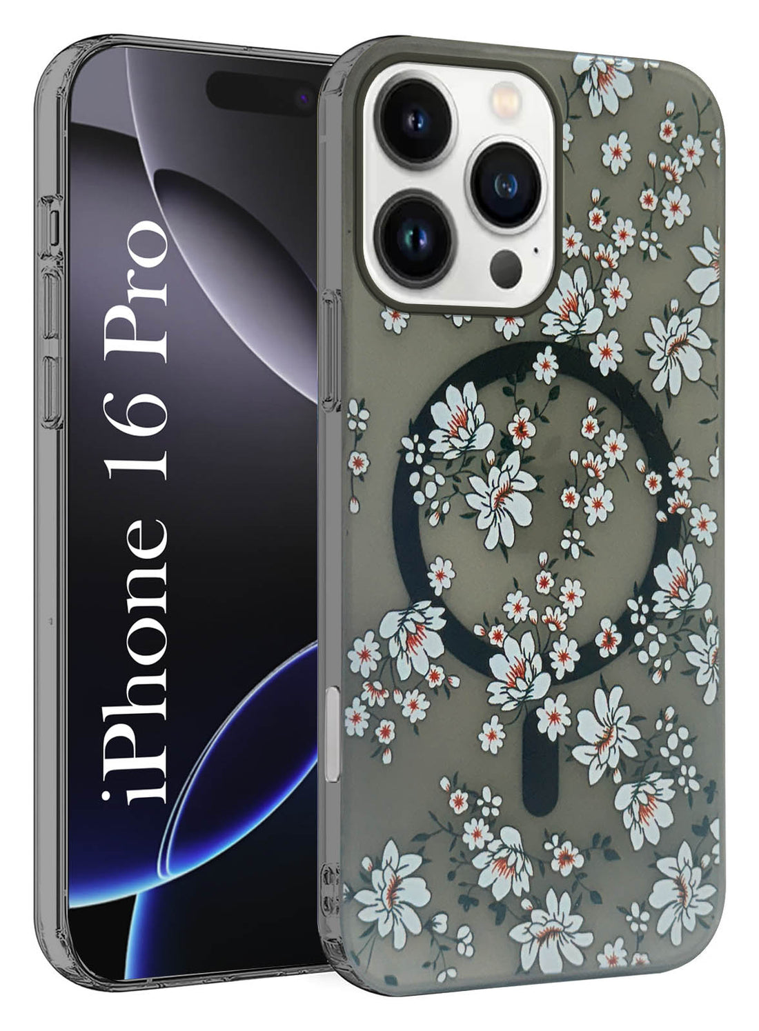 For Apple iPhone 16 Pro Back Cover Case (Cute Floral Design | Flower Print for Girls | MagSafe Compatible Wireless Charging)