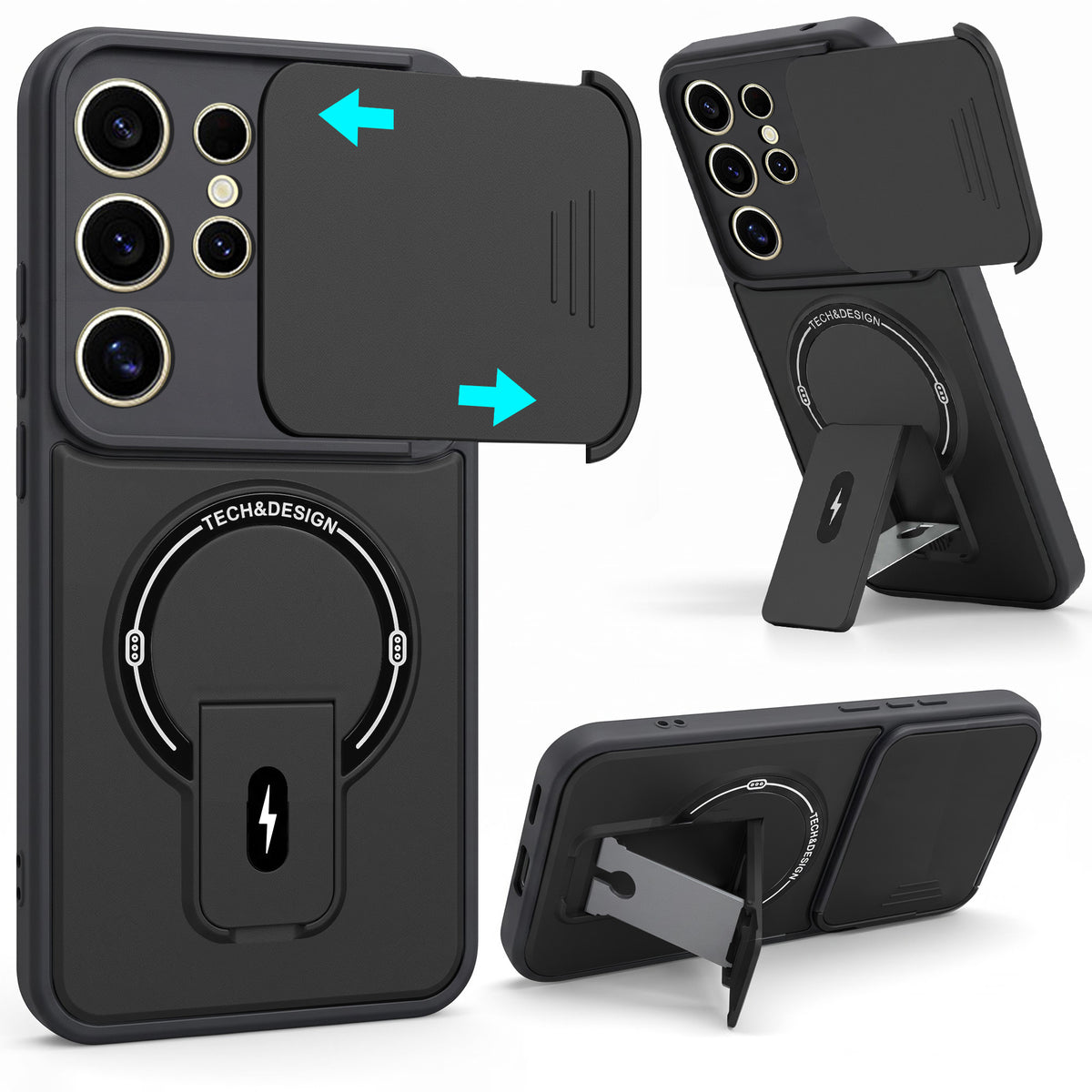 For Samsung Galaxy S24 Ultra Back Case Cover Metallic (Hybrid Armor Kickstand | Sliding Shutter Camera Protection | MagSafe Compatible)