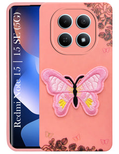 For Xiaomi Redmi Note 15 5G | Redmi Note 15 SE 5G Back Cover Case (Soft Butterfly Embroidery | Women Teen Girls | Camera Protection| Matte Silicone)
