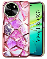 For Vivo T3x 5G Back Cover Case (Dual Design Glitter Sparkle and Detachable Diamond Print Case | Soft and Flexible)