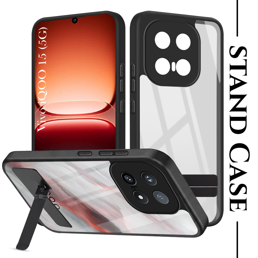 For Vivo iQOO 15 5G Back Cover Case (Built-in Stand | Lifetime Anti Yellow | Kickstand Shockproof | Camera Protection | MagSafe Compatible)