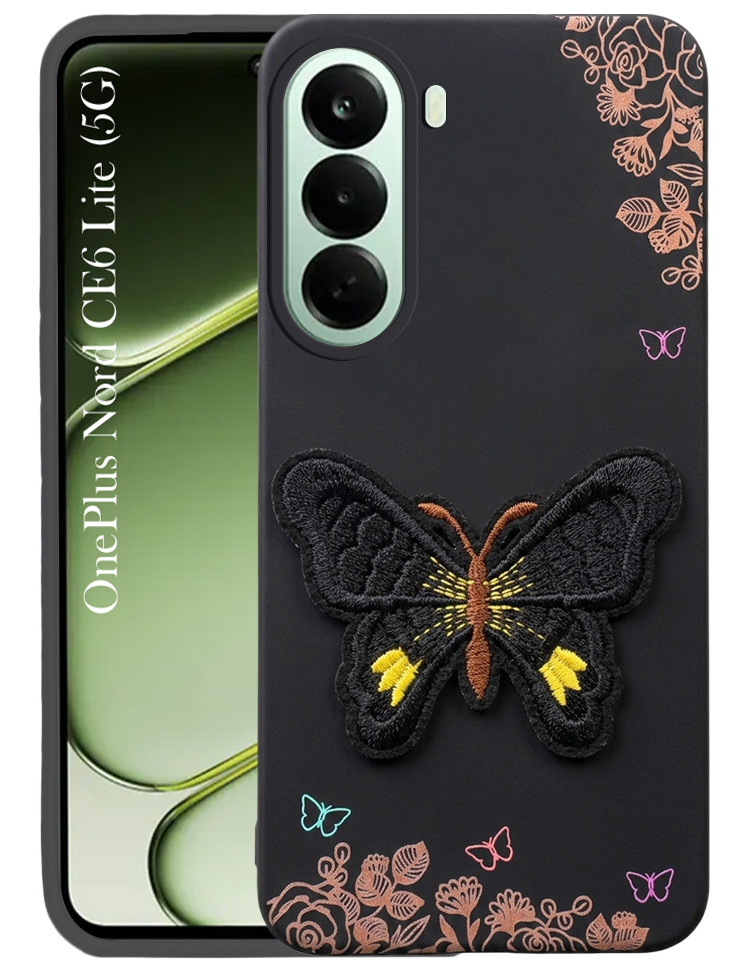 For OnePlus Nord CE 6 Lite Back Cover Case (Soft Butterfly Embroidery | Women Teen Girls | Camera Protection| Matte Silicone)