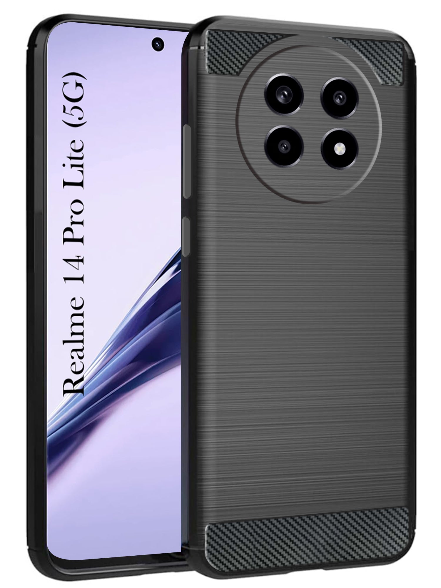 For Realme 14 Pro Lite Back Cover Case ( Hybrid Armor Case | Carbon Fiber Shockproof | Soft and Flexible | Black )