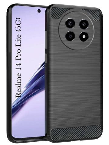 For Realme 14 Pro Lite Back Cover Case ( Hybrid Armor Case | Carbon Fiber Shockproof | Soft and Flexible | Black )