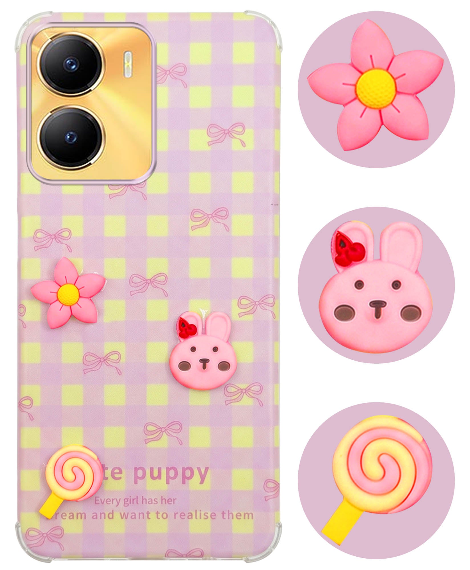 For Vivo Y56 5G Back Cover Case (3D Cute Cartoons | Hard Back Side Soft | Matte Premium Finish | HD Printing)