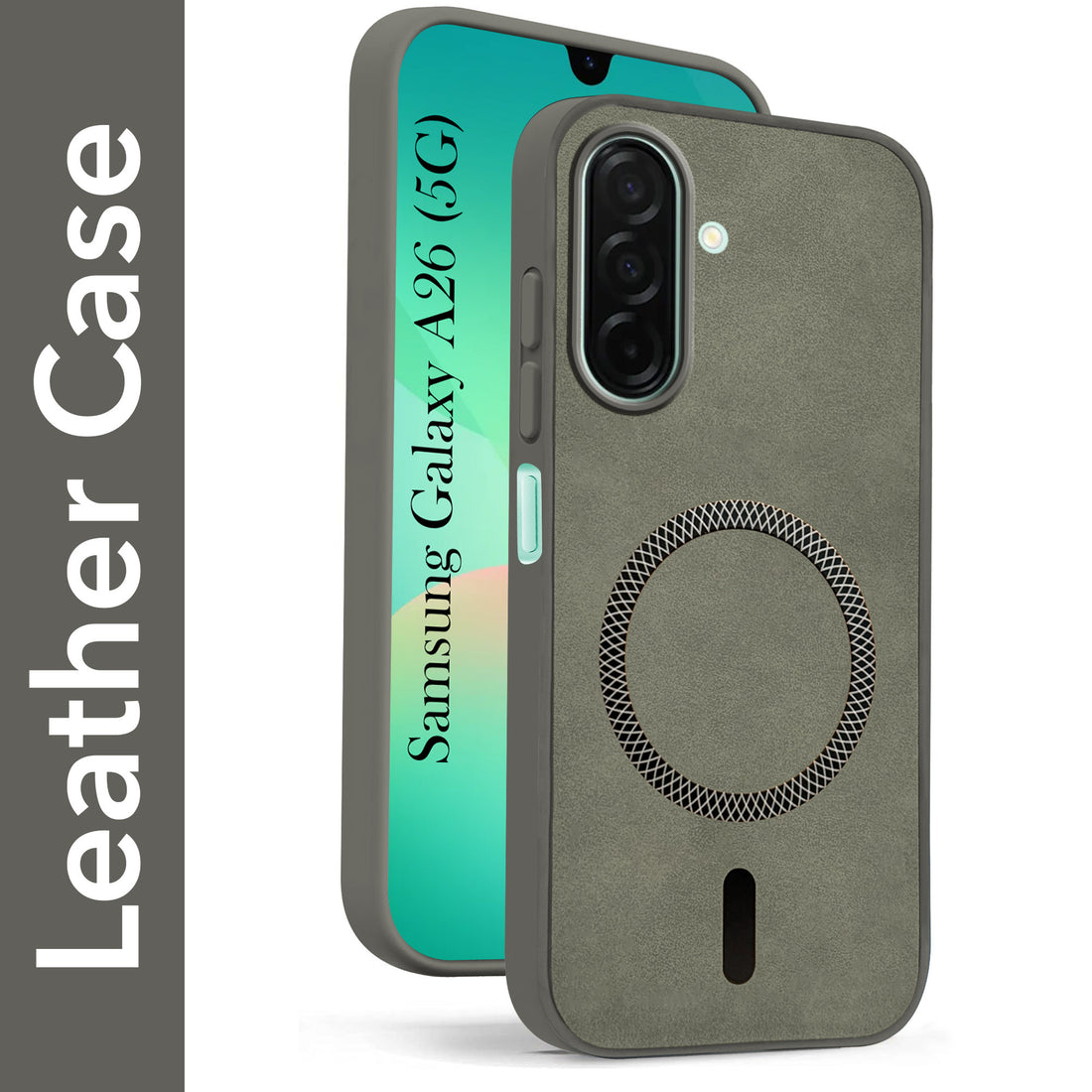 For Samsung Galaxy A26 5G Back Cover Case Leather Finish (MagSafe Compatible Wireless Charging | Soft Touch | Camera Bump Protection)