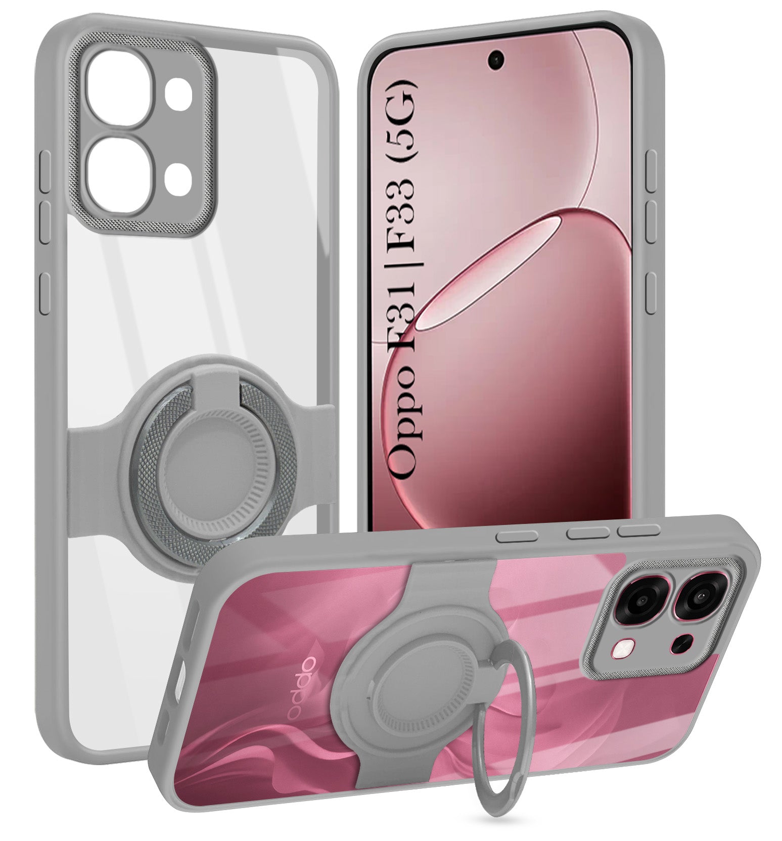 For Oppo F31 5G | Oppo F33 5G Back Cover Case with stand (Built-in Ring Holder Kickstand | Lifetime Anti Yellow | Camera Protection)