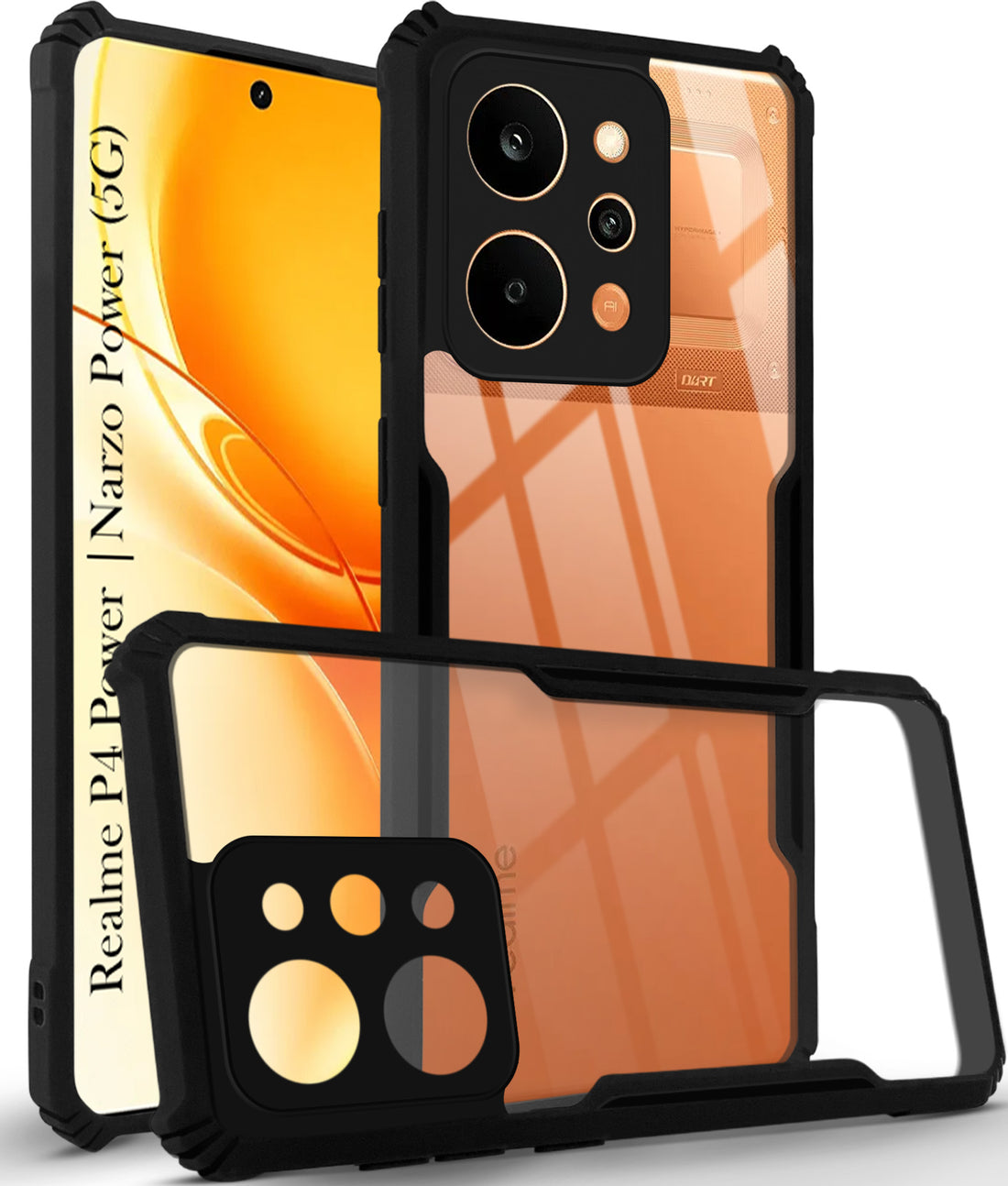 For Realme P4 Power 5G | Realme Narzo Power Back Cover Case Hybrid (Shockproof with Polycarbonate Clear Panel | Professional Black)