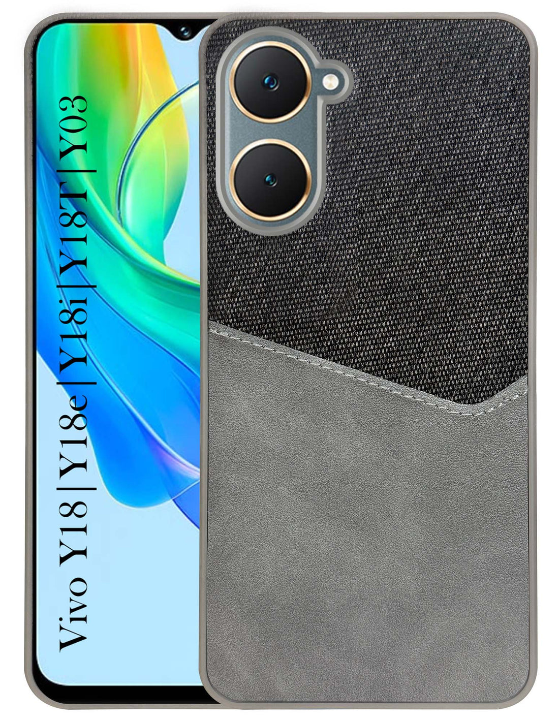 For Vivo Y18 | Y18e | Y03 | Y18i | Y18t Back Cover Case (Dual PU Leather Stitch | Professional Minimalist | Soft and Flexible)
