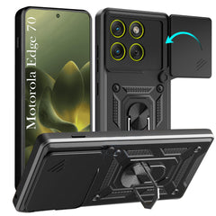 For Motorola Moto Edge 70 Back Cover Case Hybrid Armor (Sliding Shutter Camera Protection | Polycarbonate |Ring Holder Kickstand)