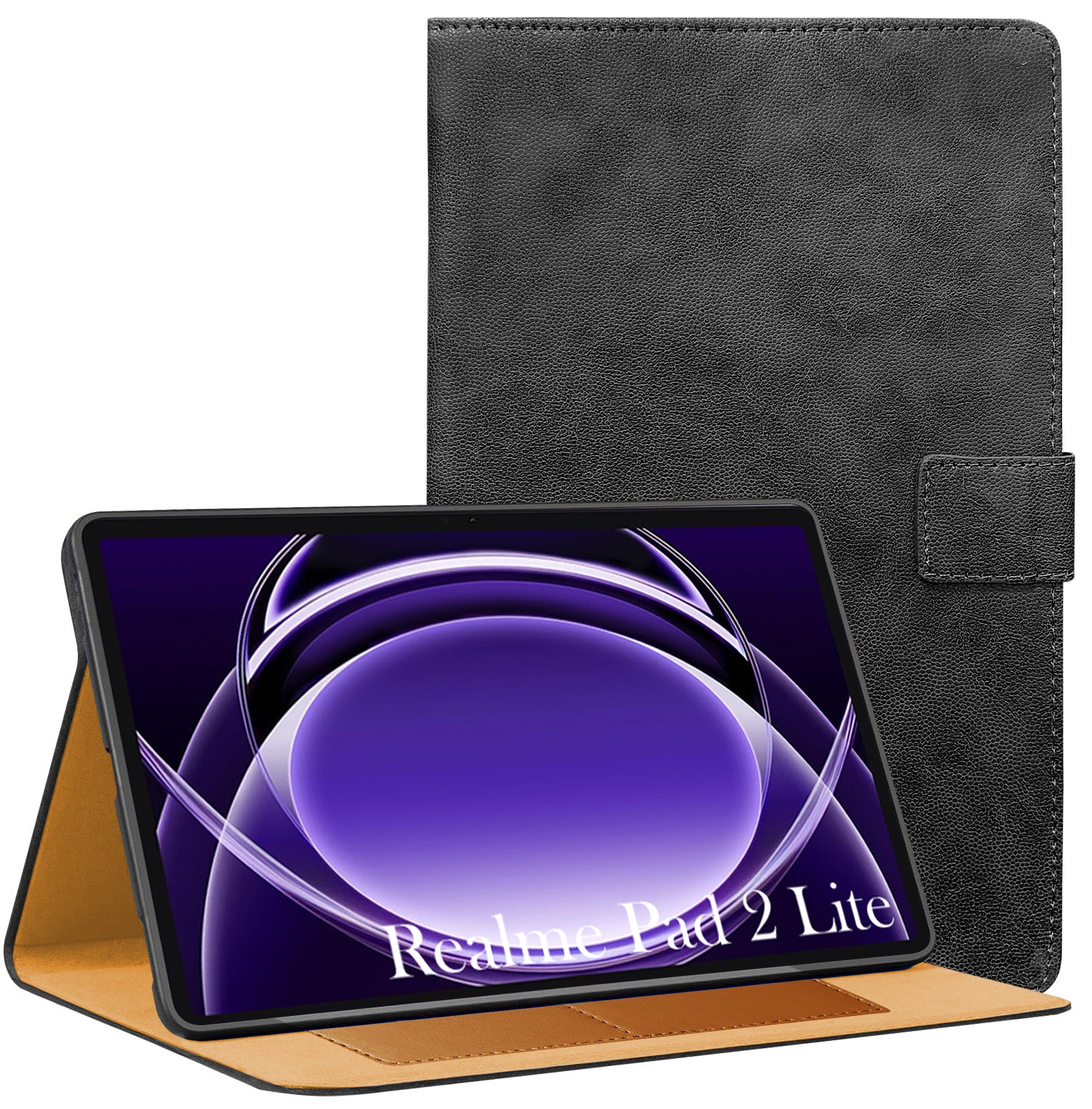 For Realme Pad 2 Lite 10.95 Inch RMP2402 Flip Cover Folio Cover (PU Leather | Multi-Angle Smart Stand | Card Storage Slots | Silicone Back Pouch)