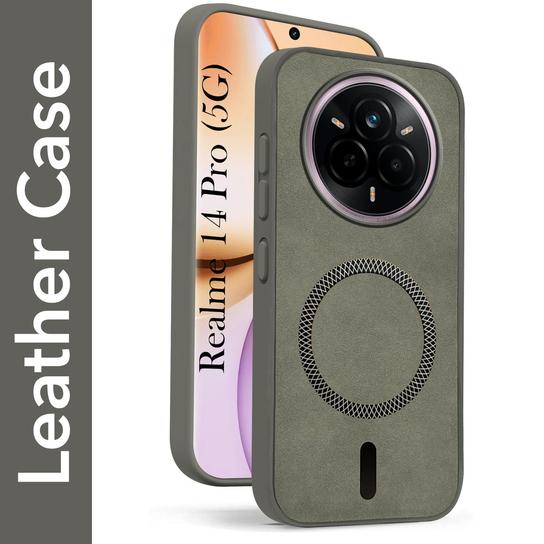 For Realme 14 Pro Back Cover Case Leather Finish (MagSafe Compatible Wireless Charging | Soft Touch | Camera Bump Protection)