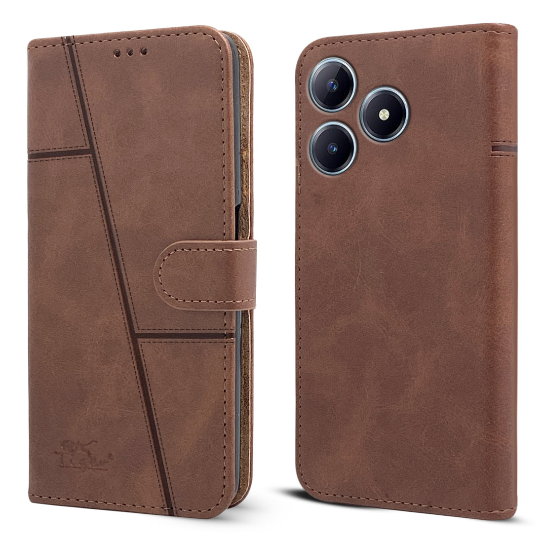 For Realme Narzo N63 Flip Cover Case (Stitched Leather with Magnetic Closure)