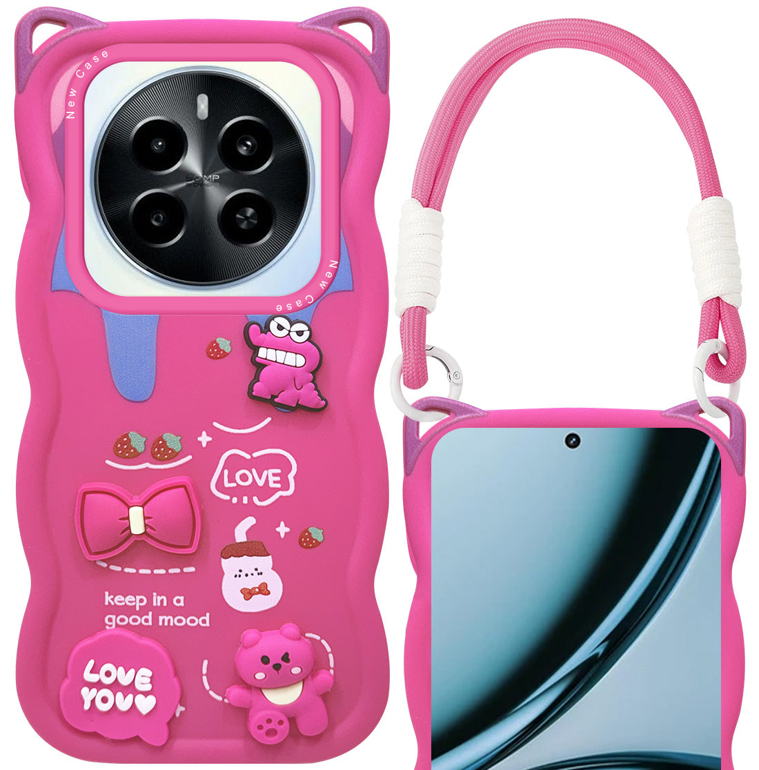 For Realme Narzo 70 5G Back Case Cover Strap (3D Embossed Figures | Strap Holder | 360* Soft Cushion with Camera Bump)