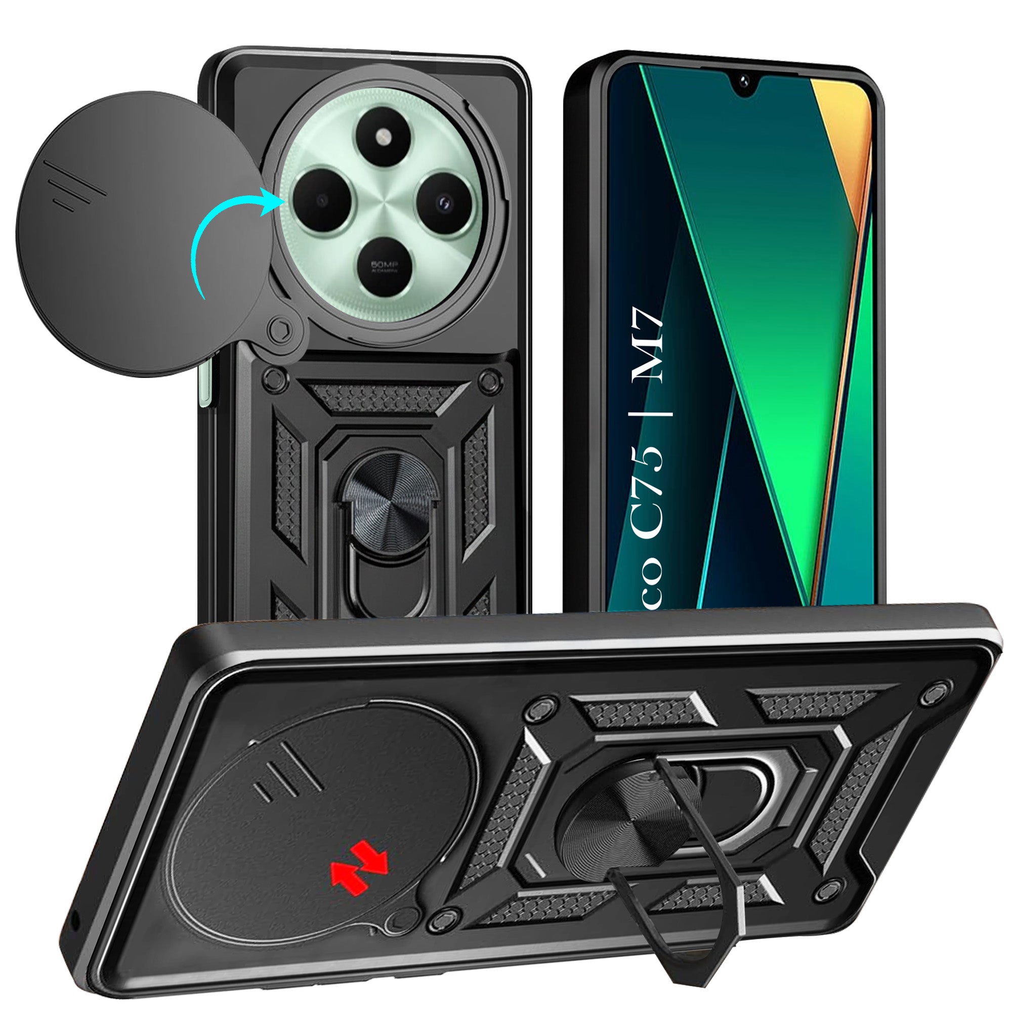 For Poco C75 | Poco M7 Back Cover Case (Hybrid Dual Armor Polycarbonate)