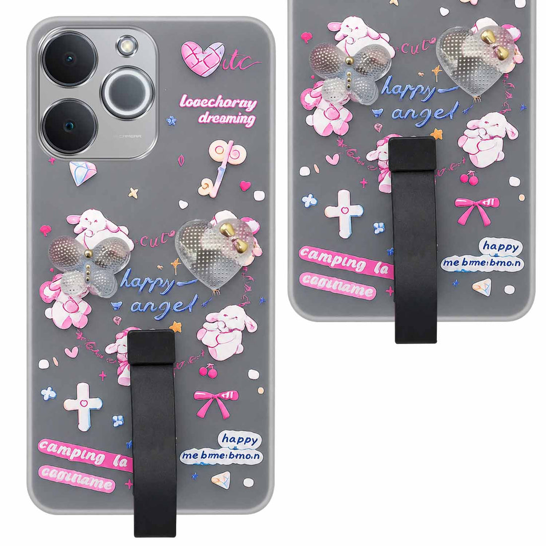 For Realme P4 Lite | Realme Narzo 80 Lite 4G Back Cover Case (3D Cute Heart Strap Holder | Camera Protection | Designer Girls Print)