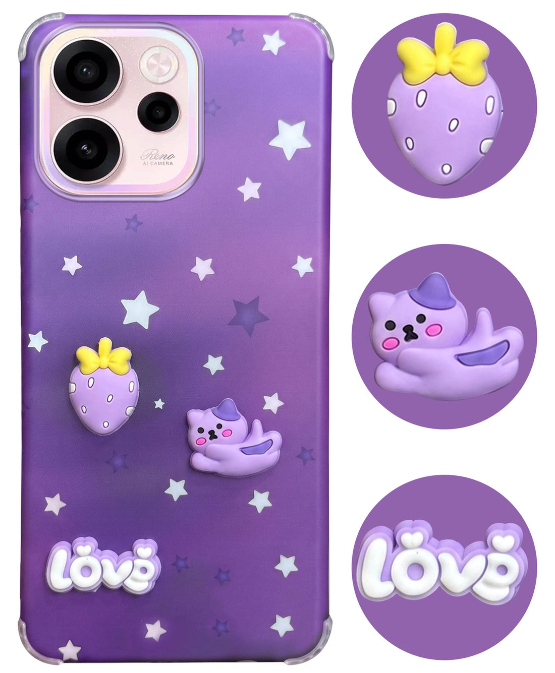 For Oppo Reno 15c Back Cover Case (3D Cute Cartoons | Hard Back Side Soft | Matte Premium Finish | HD Printing)