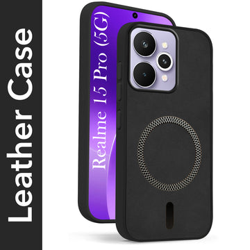For Realme 15 Pro Back Cover Case Leather Finish (MagSafe Compatible Wireless Charging | Soft Touch | Camera Bump Protection)