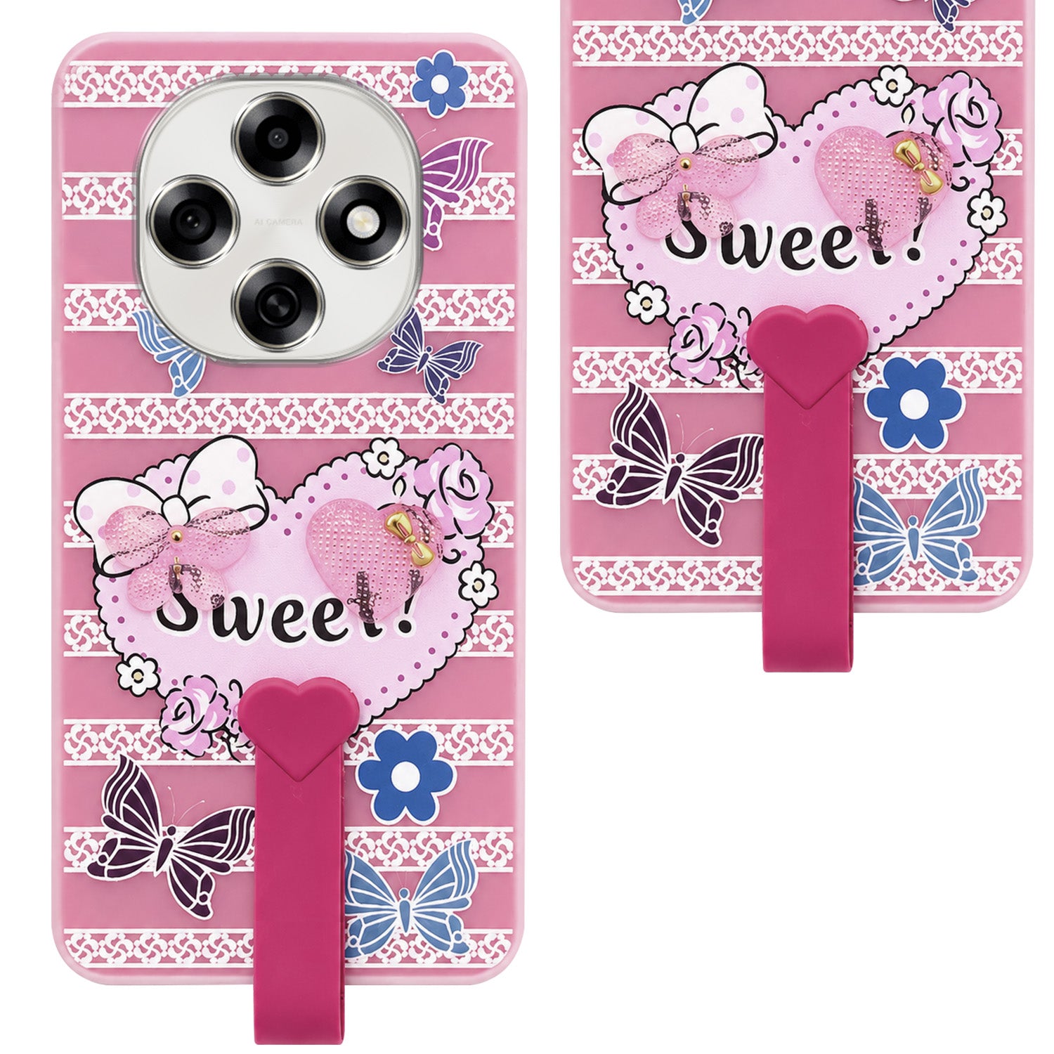 For Oppo F31 Pro Back Cover Case (3D Cute Heart Strap Holder | Camera Protection | Designer Girls Print)