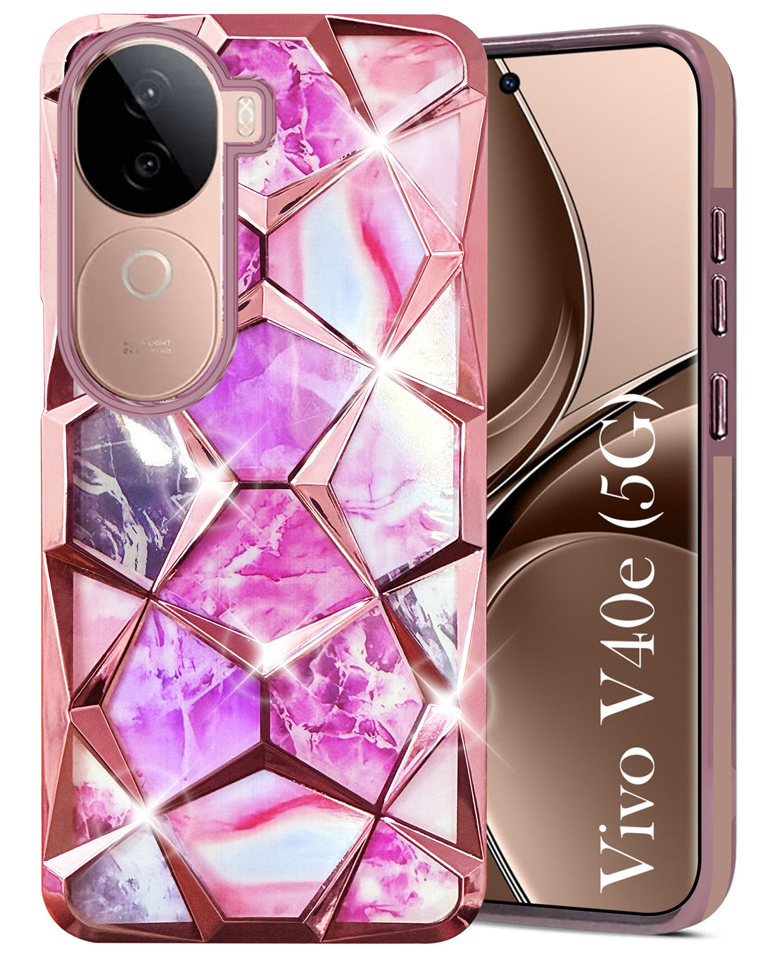 For Vivo V40e Back Cover Case (Dual Design Glitter Sparkle and Detachable Diamond Print Case | Soft and Flexible)
