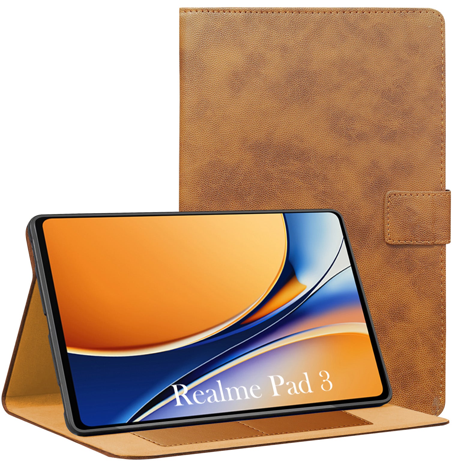 For Realme Pad 3 11.6 Inch Flip Cover Folio Cover (PU Leather | Multi-Angle Smart Stand | Card Storage Slots | Silicone Back Pouch)