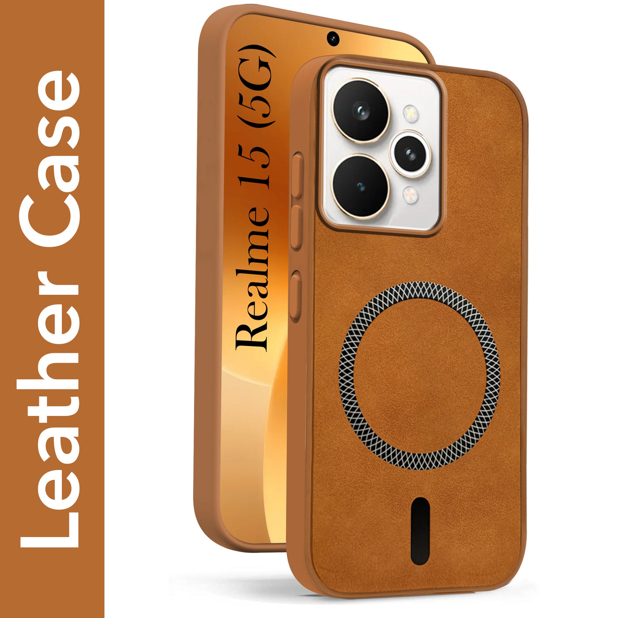 For Realme 15 Back Cover Case Leather Finish (MagSafe Compatible Wireless Charging | Soft Touch | Camera Bump Protection)