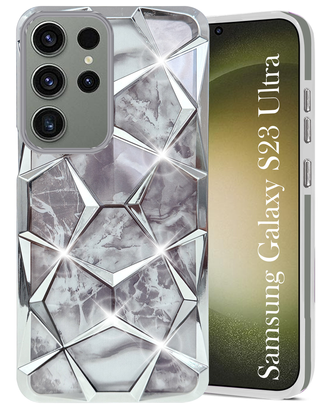 For Samsung Galaxy S23 Ultra 5G Back Cover Case (Dual Design Glitter Sparkle and Detachable Diamond Print Case | Soft and Flexible)