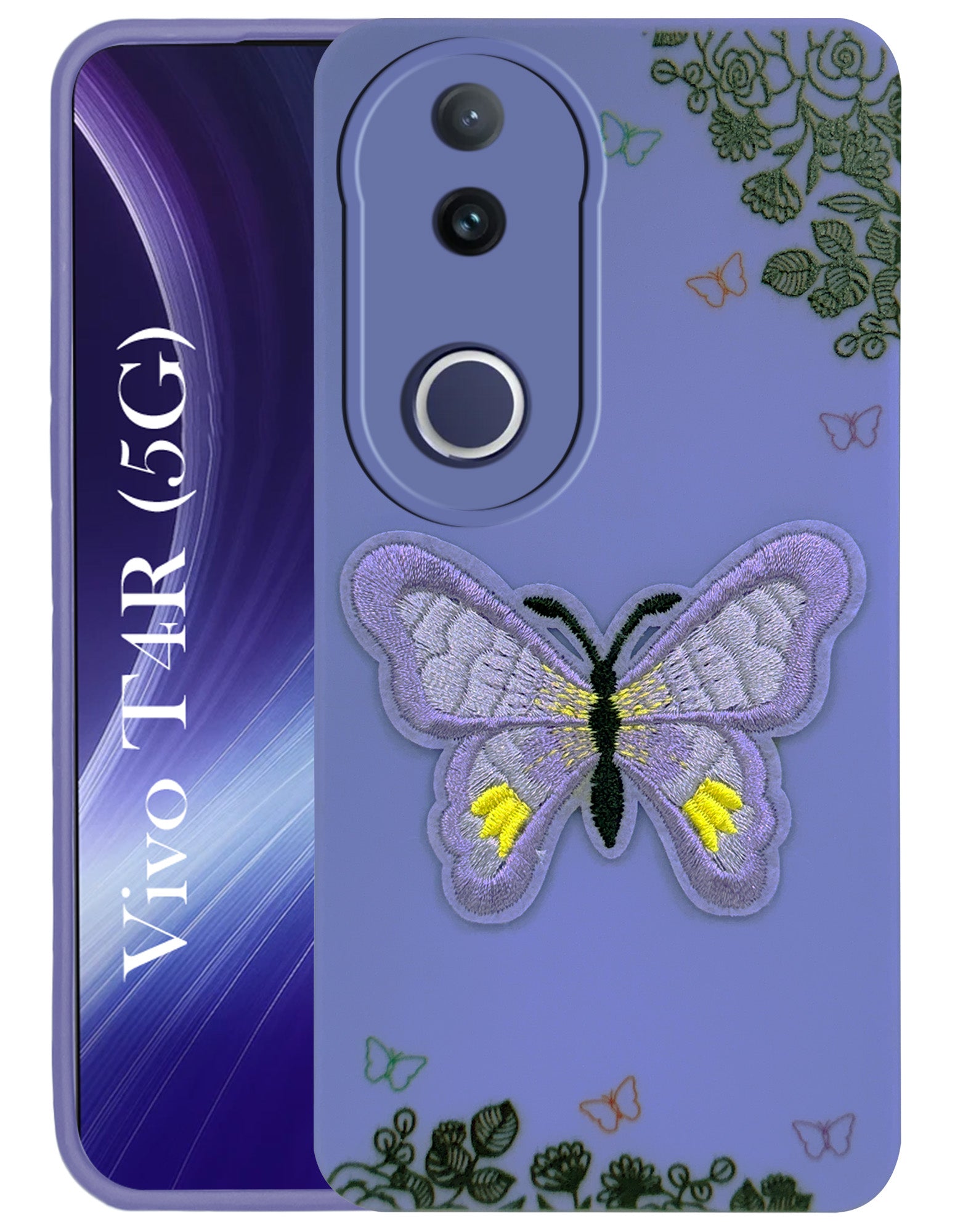 For Vivo T4R Back Cover Case (Soft Butterfly Embroidery | Women Teen Girls | Camera Protection| Matte Silicone)